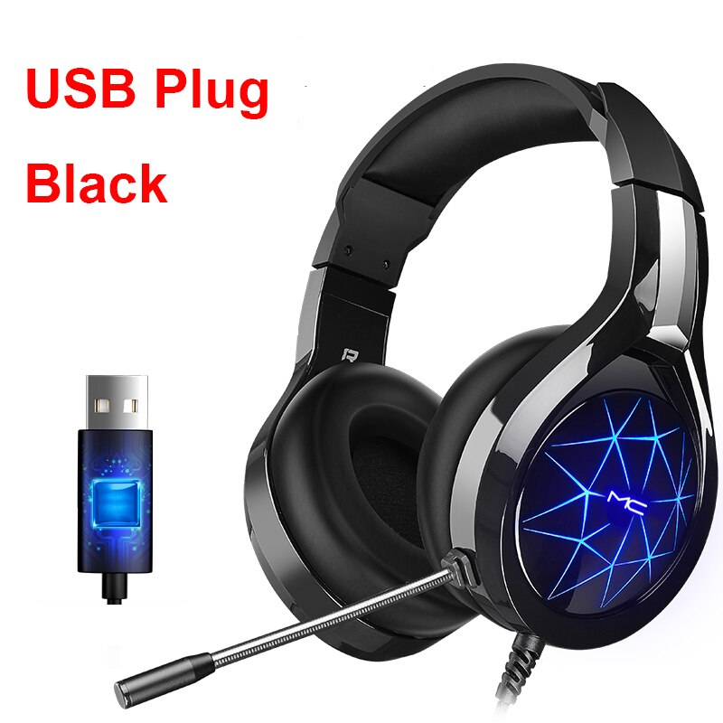 Gamingowy zestaw słuchawkowy gracze słuchawki z mikrofonem zestaw słuchawkowy dla graczy na PC 7.1 USB Surround Stereo dla graczy XBox One PS4 PC Laptop: USB black