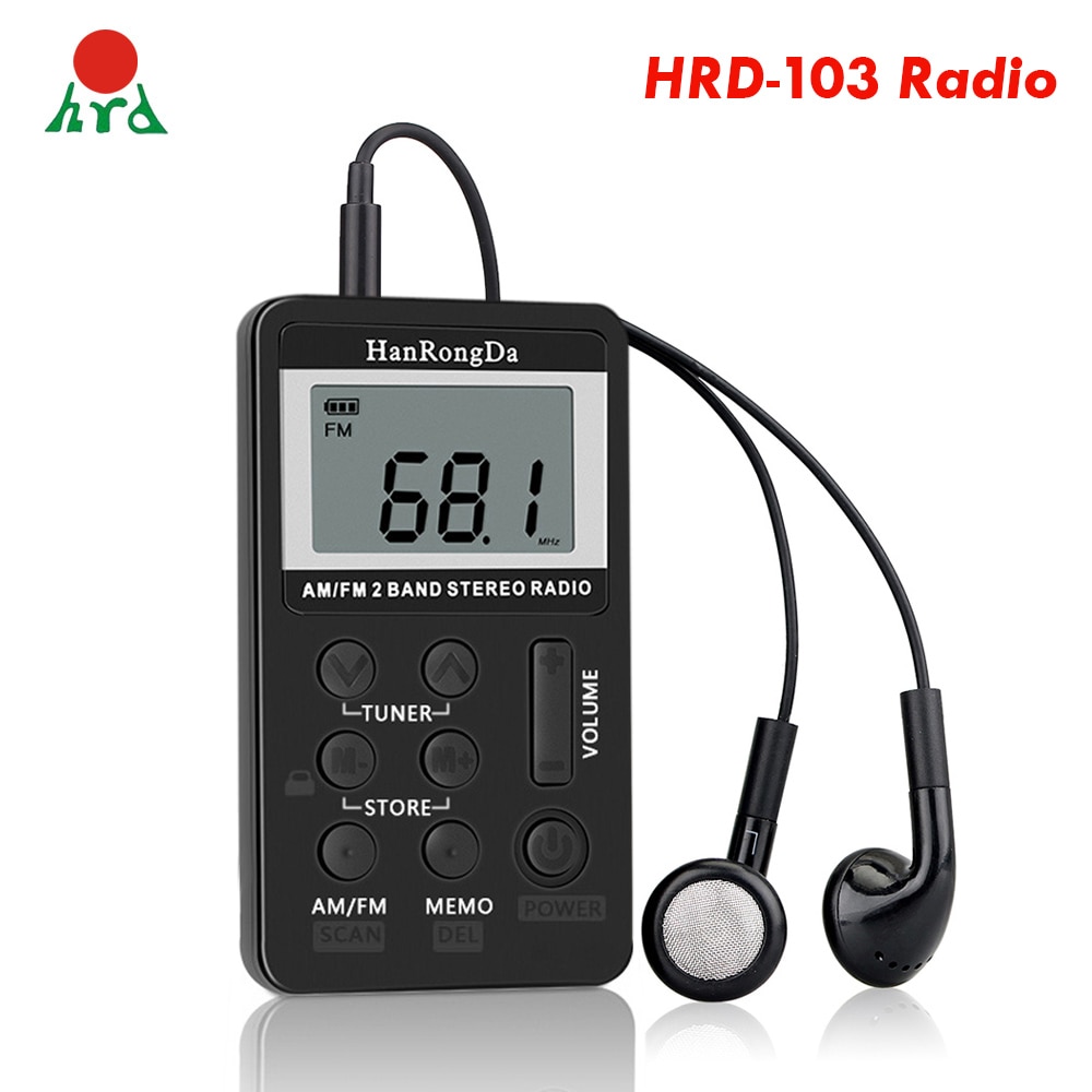 Hanrongda HRD-103 Am Fm Digitale Radio 2 Band Stereo Ontvanger Draagbare Mini Radio Pocket Radio Met Hoofdtelefoon 1.5in Lcd-scherm