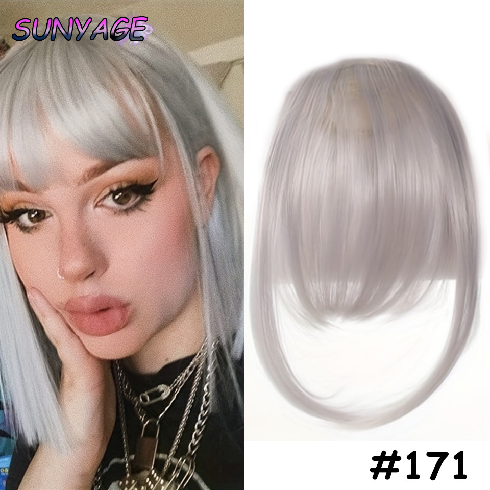 Sunyage natural em linha reta sintética sem corte franja de fibra de alta temperatura marrom feminino clip-in franja completa com franja de cabelo 6 Polegada