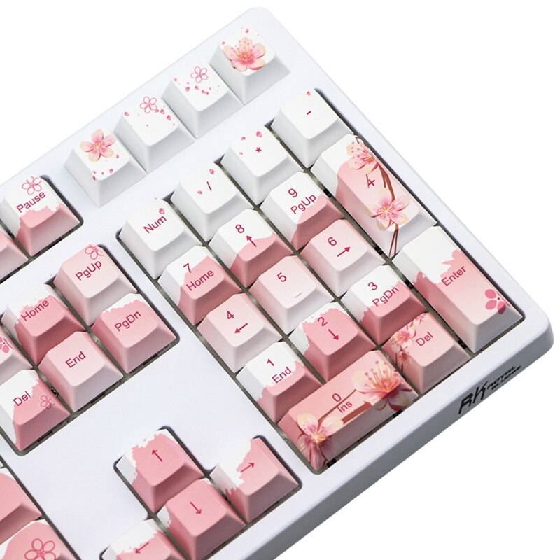110 128 Keys Cherry Profile PBT Keycaps Full Set Mechanical Keyboard Keycaps PBT Dye-Sublimation Cherry Blossom Keycaps For GH60
