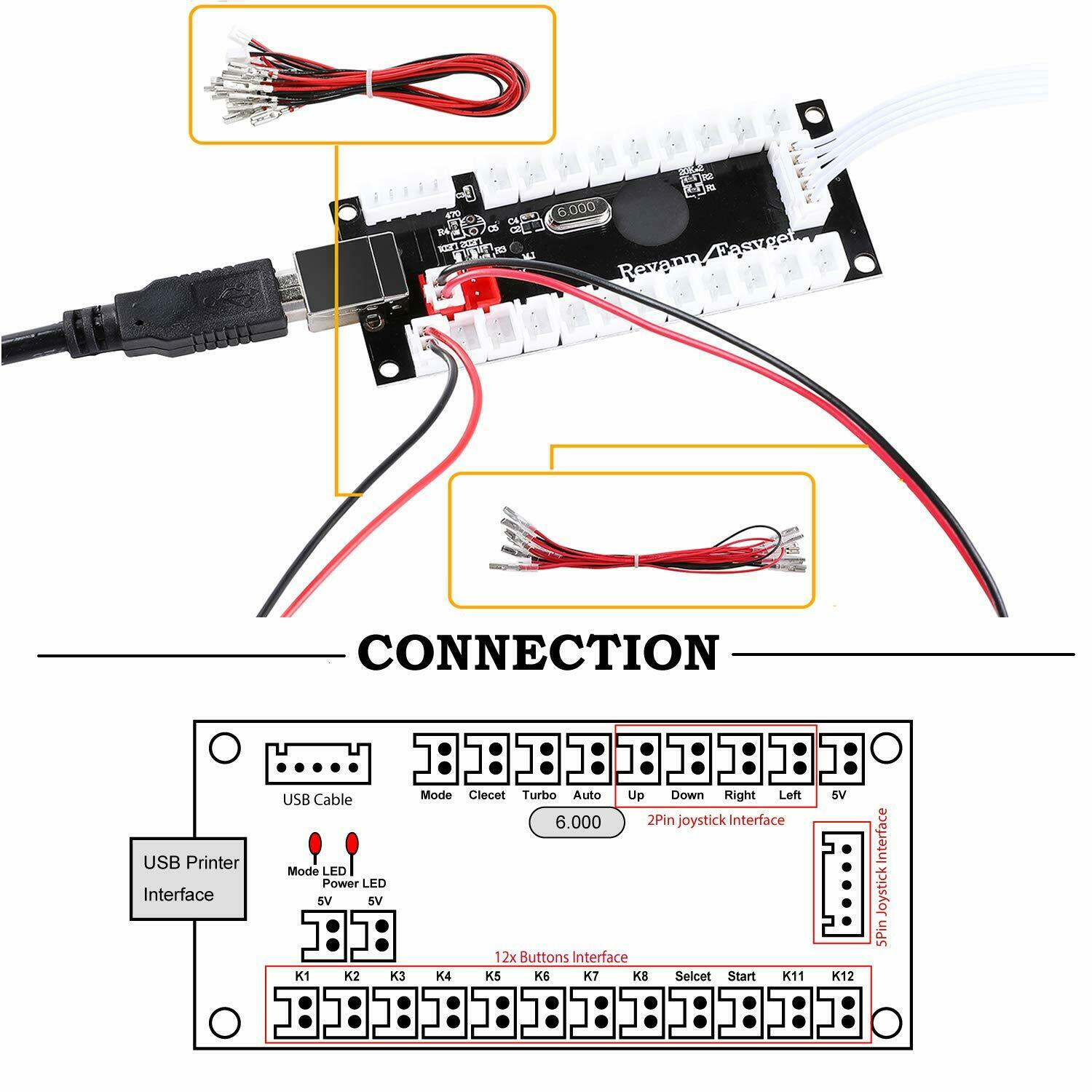 Arcade diy deler led diy kit 2x null forsinkelse usb-koder +2x joysticks 20x led arcade knapp for arkadespill