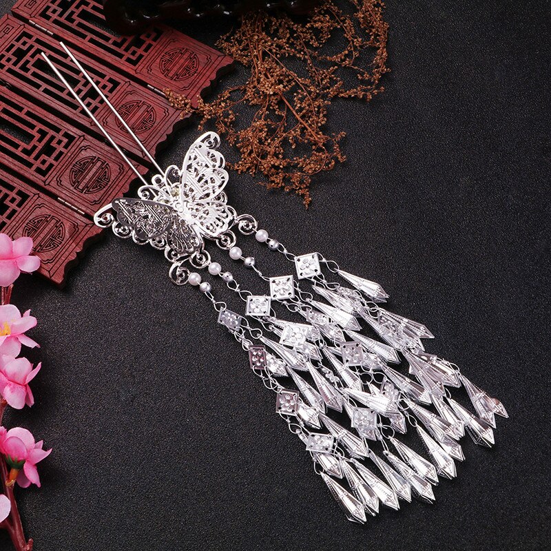 Hanfu-coiffure rétro, accessoires pour cheveux longs multicouches, petits bijoux, frange fraîche, Imitation argent Miao, peigne: U hairpin one