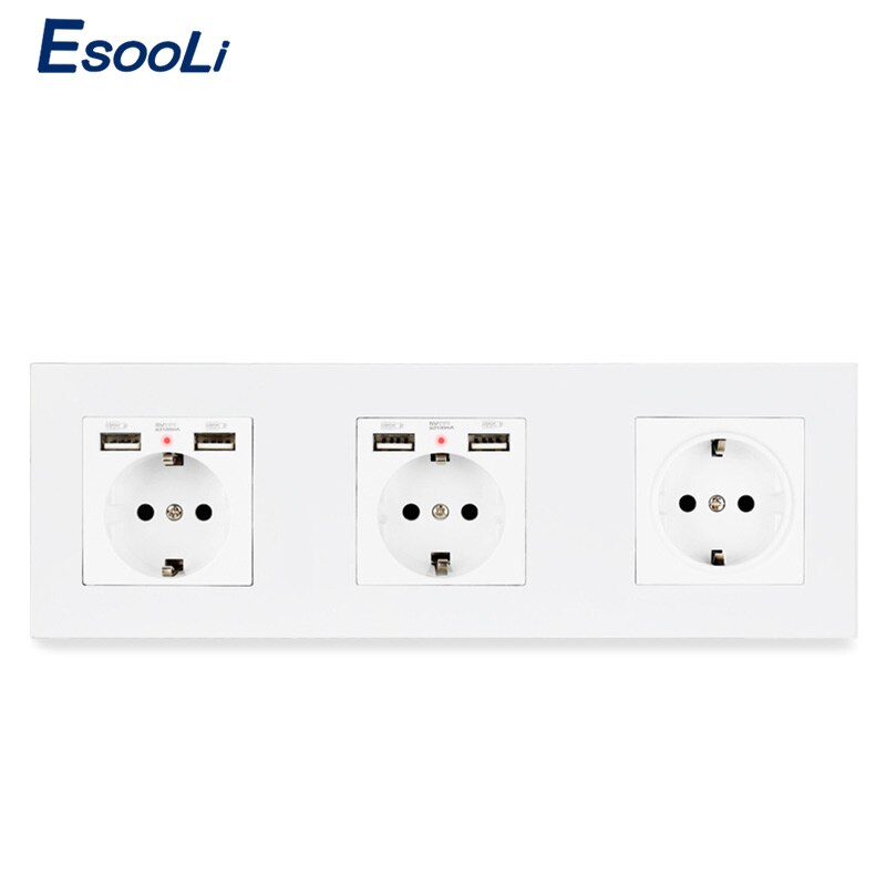 Esooli Muur 16A Eu Standaard Multi Way Stopcontact Plug Geaard Stopcontact Met Usb Pc Plastic Outlet Strip Socket: 258 White Socket