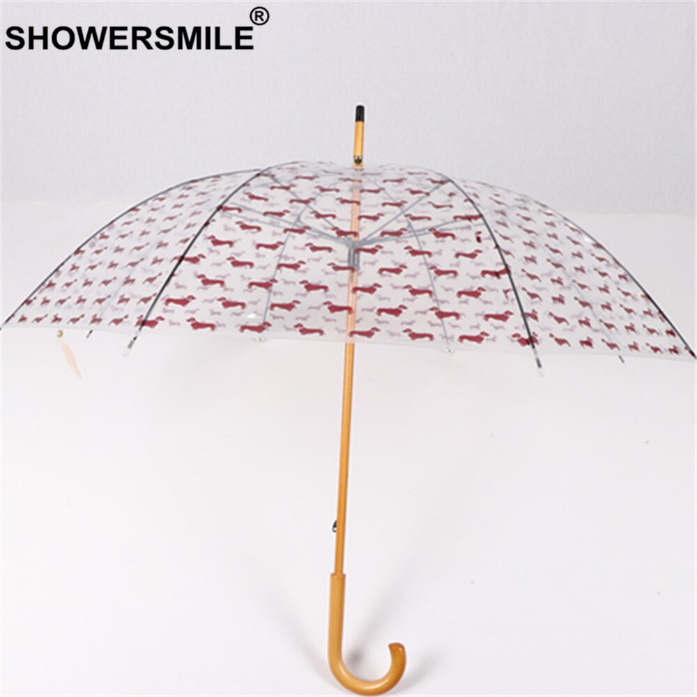 Showersmile hundetrykt japansk paraply træhåndtag gennemsigtig paraply voksen regn mænd kvinder klar paraply stor