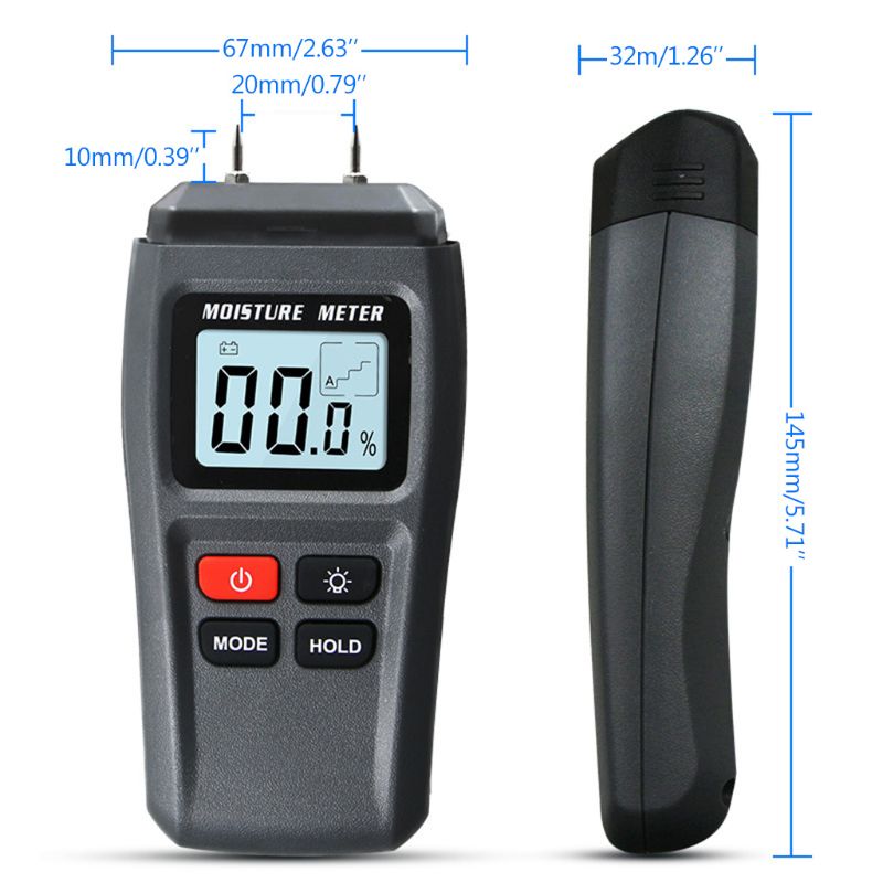 1%～99% Wood Moisture Meter Two Pins Damp Detector with Large LCD Display Portable Wood Humidity Tester