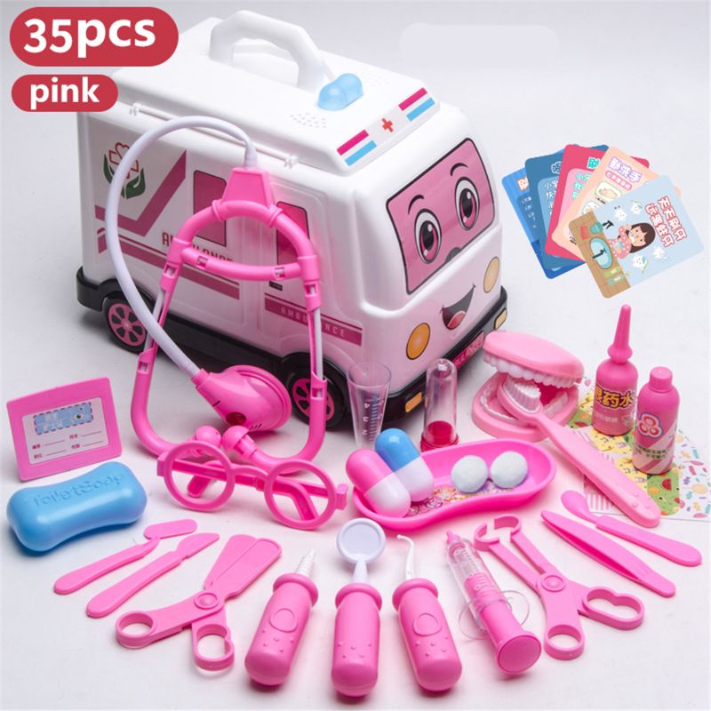 35/45 pçs meninas role play médico jogo medicina simulação dentista tratar dentes fingir jogar brinquedo para a criança do bebê crianças: Pink-35