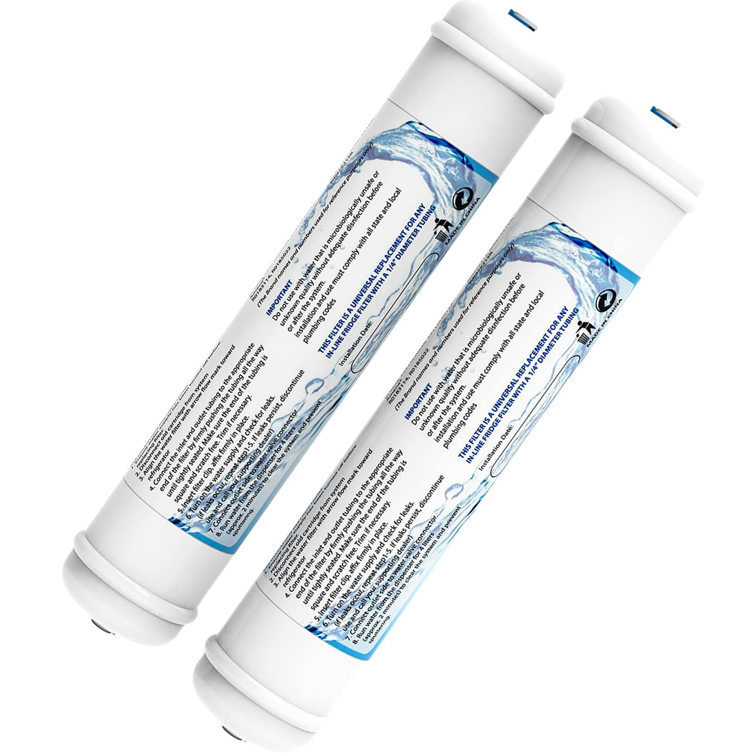 T33 inline waterfilter, 1/4" Quick-Connect filtervervangingscartridge in-line filter voor koelkast en ijsmaker ijsmaker: Hemelsblauw