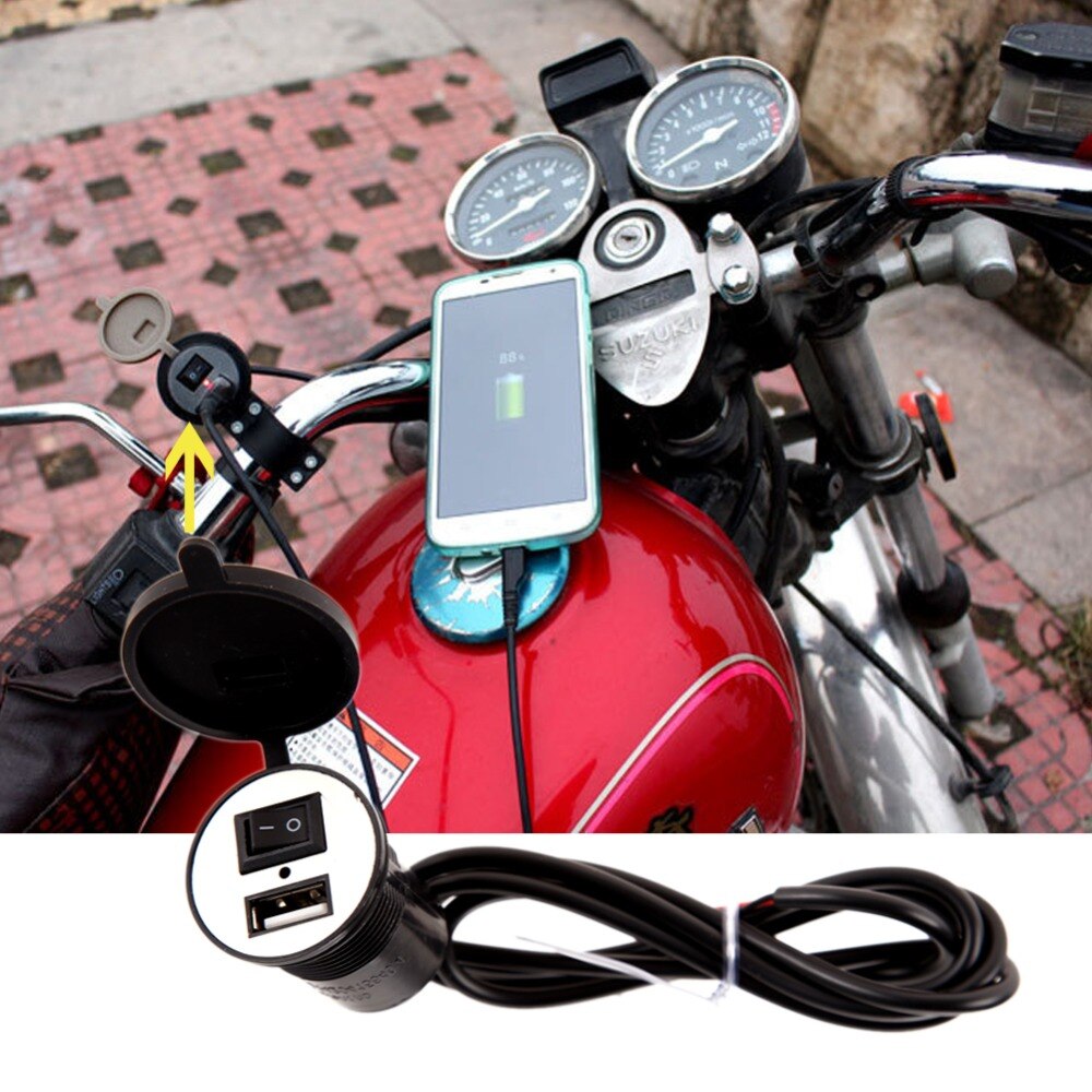 Moottoripyörän 12v/24v vedenpitävä usb-virtalaturin liitäntä turvakytkimellä matkapuhelimen mototarvikkeille