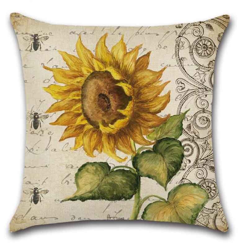 Winlife 45*45 Cm Kussen Gevallen Zonnebloemen Linnen Kussenslopen Decoratieve Kussensloop: D