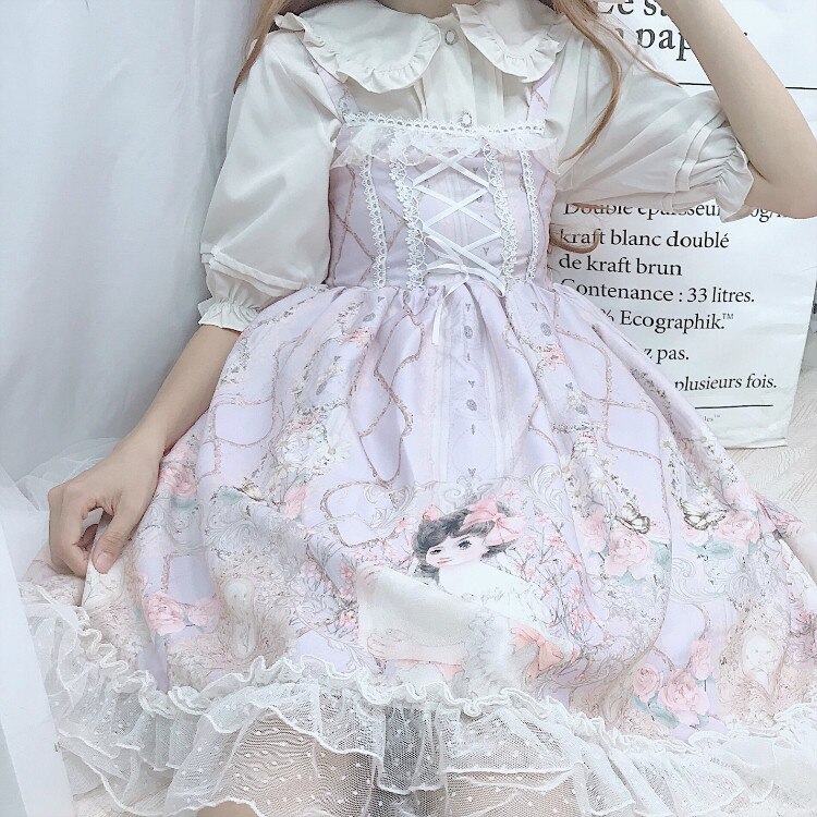 Lolita-robe d'été à bretelles pour filles, style japonais, JSK, Kawaii