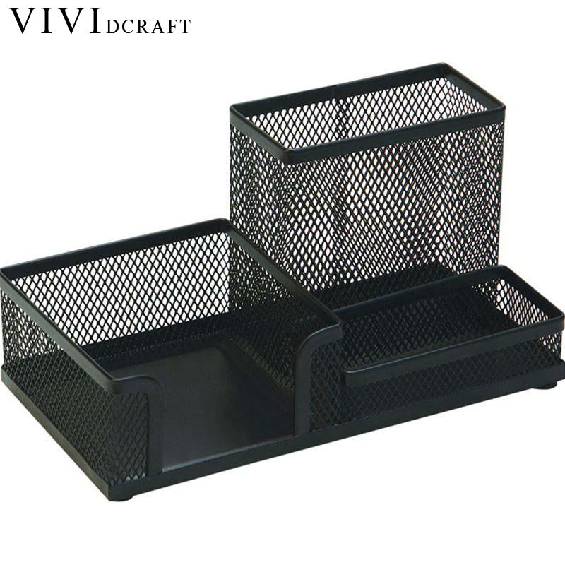 1Pcs Office Organizer Desk Organizer Metal Stationery Supplies Pen Black Pencil Holder Cosmetic Cont Office Round E8V7