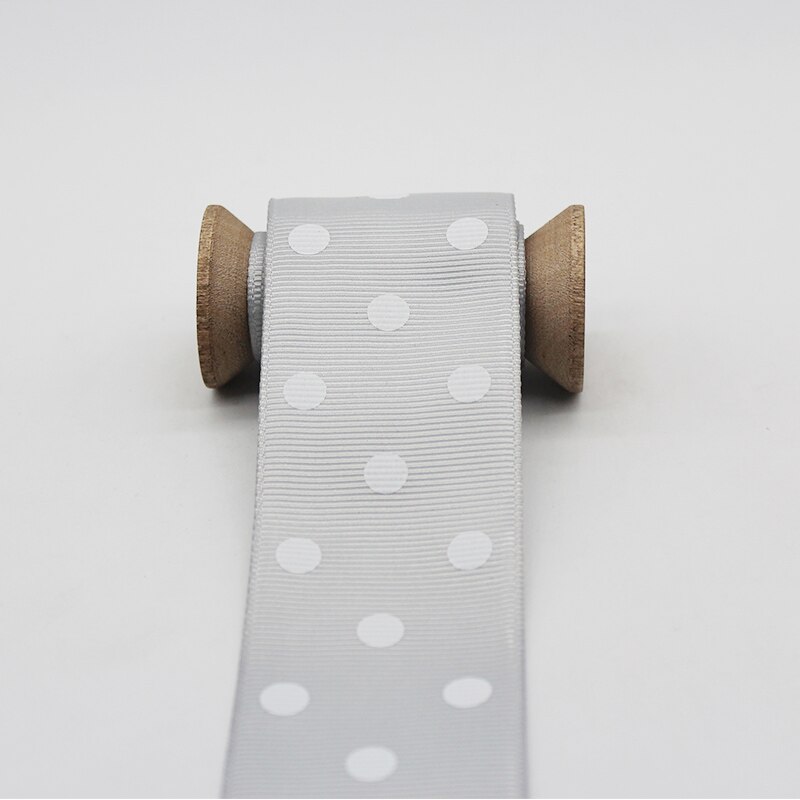1.5 inch 38mm 4cm stippen grosgrain lint milieuvriendelijk polyester stof bedrukt met witte stippen voor hoofdband lint strik accessoire: Grijs