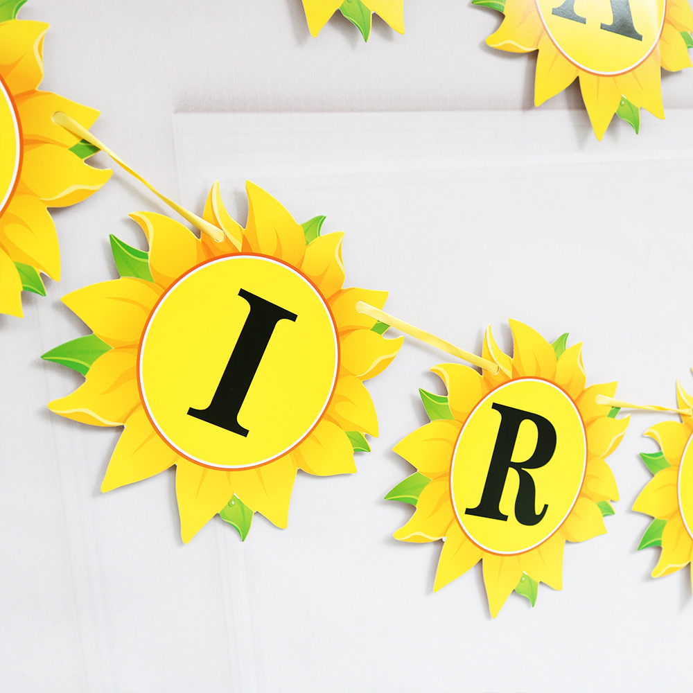 Birthday Banner Decor Sun Flower Happy Birthday Sunflower Card Ribbon Glitter Banner Baby Shower Family Party Decor Supplies