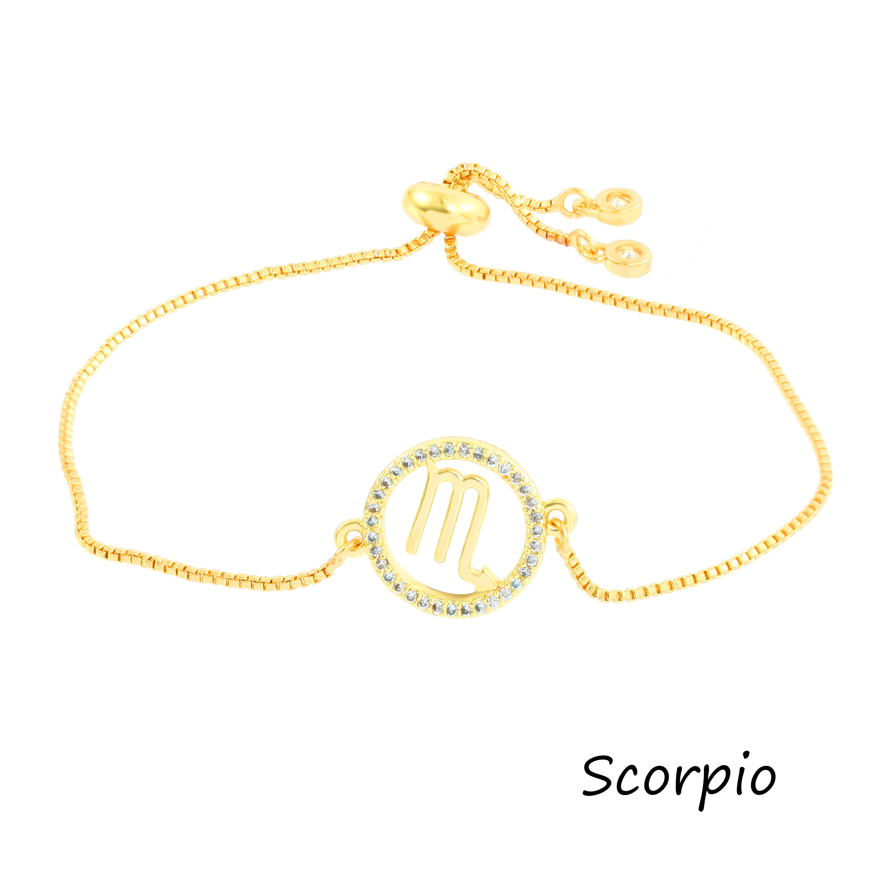 12 Constellation Zodiac Sign Gold bracelet chain Bracelet Leo Cancer Virgo Pisces Zircon Jewelry Women's Bracelet Christmas: Scorpio