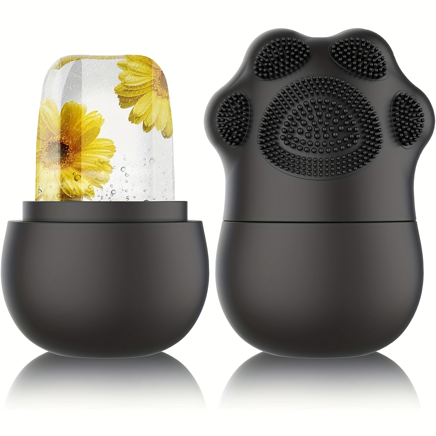 Rolo de gelo facial para cuidados com a pele - reduz o inchaço dos olhos e massagem facial - Ferramenta de beleza de silicone para mulheres: Preto