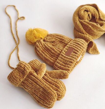 3PCS Katoenen Baby muts Sjaal Handschoenen Herfst Winter Kinderen Sjaal-kraag Jongens Meisjes Warm Mutsen Caps sjaal Sets: 5