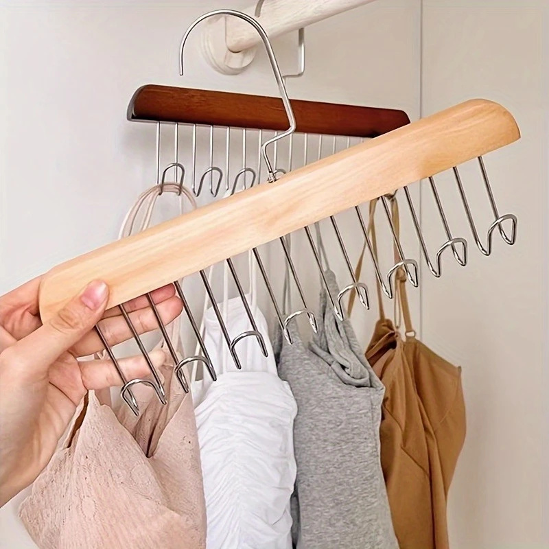 Organizador de perchas de madera con múltiples ganchos para ropa interior, sujetadores, chalecos, estantes de almacenamiento duraderos que ahorran espacio para ropa