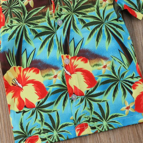 Hawaiiansk stil børn drenge skjorter sommer kokos træ print skjorte afslappet knap korte ærmer skjorter