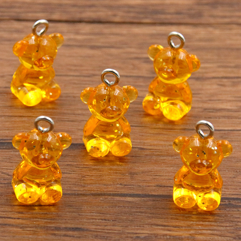 10 Uds., 12x20mm, 8 colores, , dijes de oso transparentes, cabujones de resina, collar de caramelo, llavero, colgante, accesorios para hacer bricolaje: Color amarillo claro