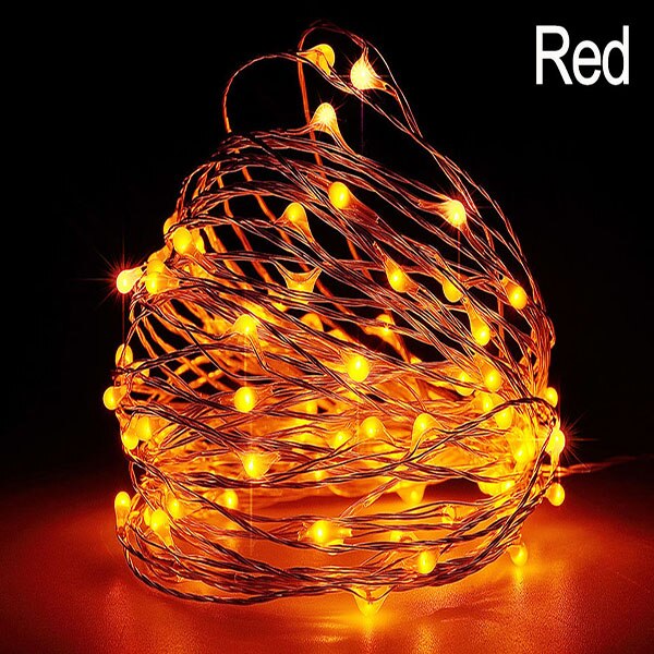 Guirlande lumineuse à piles, 10M 100 LED, fil de cuivre Transparent, Micro LED, pour fête de noël, fête de mariage, extérieur: Red