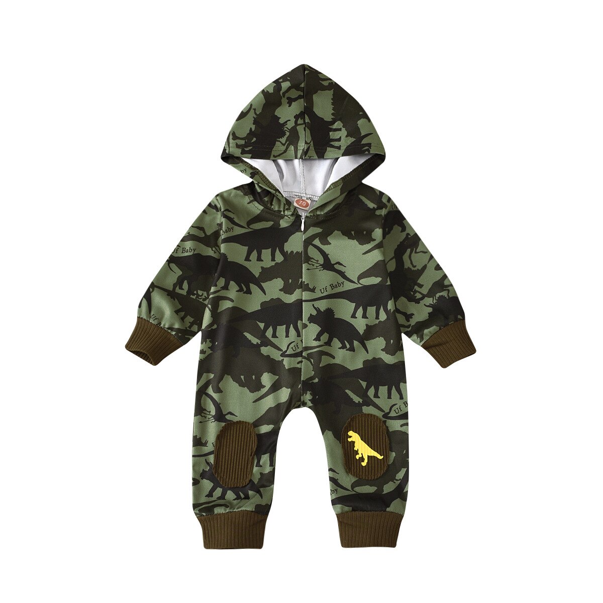 -né enfant en bas âge enfants bébé garçon infantile barboteuse Camouflage dinosaure combinaison à capuche vêtements à manches longues tenues 0-12M: green / 9-12M