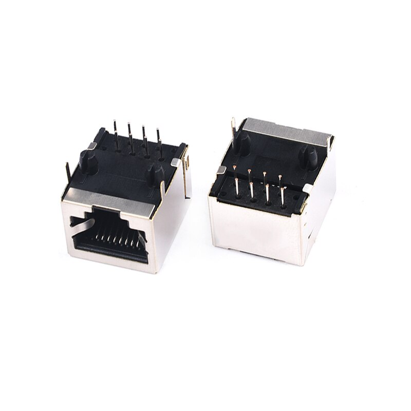 10Pcs/Lot RJ45 Socket 8 Pin Cable Interface Shielded Crystal Head Light Copper Shell Connector Female 8P8C Horizontal 90 Degrees