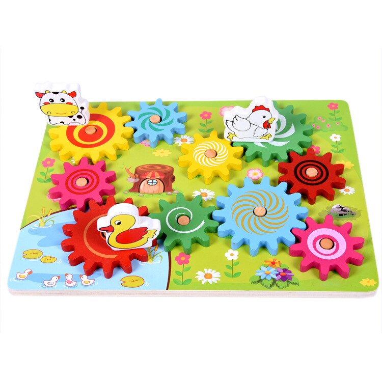 Kinderen Dier Gear Rotary Spel Combinatie Interessante Puzzel Houten Speelgoed Gear Speelgoed