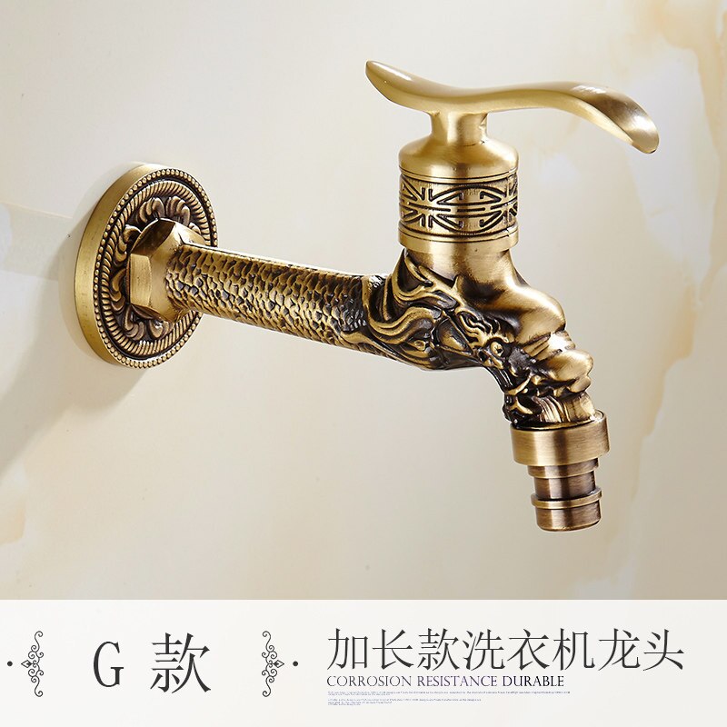 Pure Copper Carved Wall Bottle Tap Bibcock Retro Tap Anticorrosive Decorative Outdoor Garden Faucet Washing Machine Mop Tap: G
