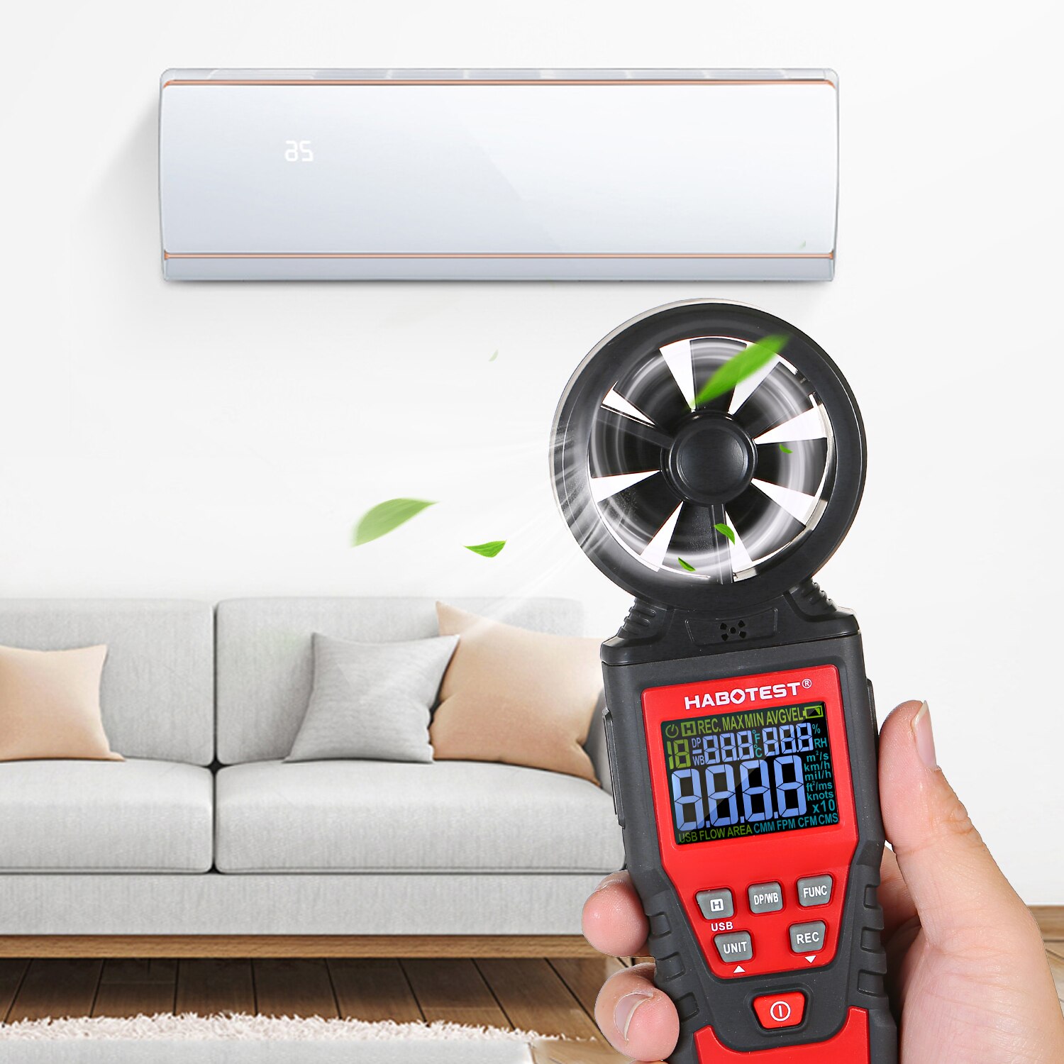 HABOTEST HT625A Digitale Anemometer Wind Meter Gauge Air Flow Meter voor Meten Wind Air Volume MAX/MIN /AVG