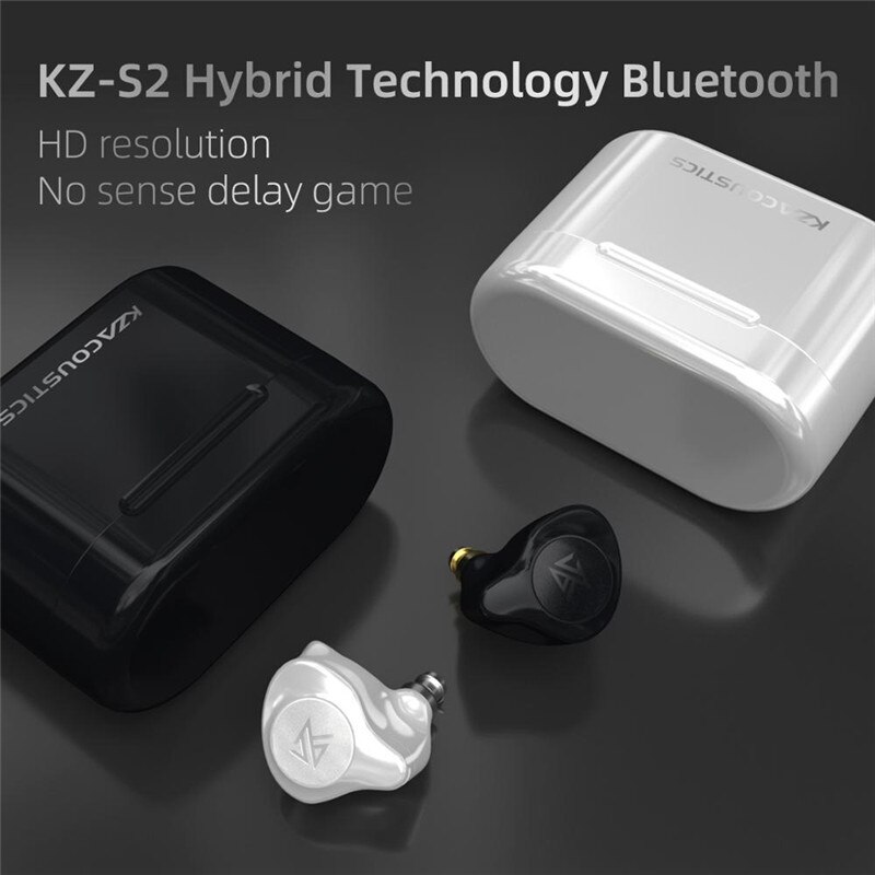 Kz  s2 tws bluetooth øretelefoner hybrid 1dd+1ba ægte trådløs sport øretelefoner støjreducerende gamer headset pk  zs10 pro  z1 s1 zsx