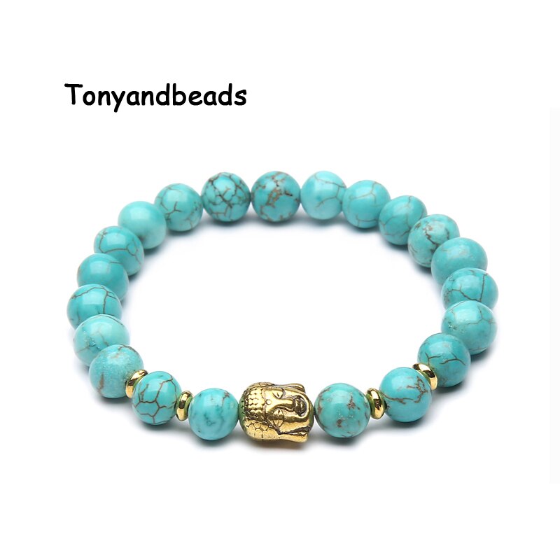 Natuursteen Kralen Armband Antieke Gouden Boeddha Charm Armbanden &amp; Bangle Voor Vrouwen Of Mannen Geen. NB4: Turquoise