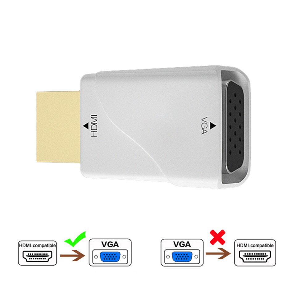 Wvvmvv hd hdmi-kompatibel til vga adapter konverter 1080p til xbox  ps4 pc bærbar tv boks til projektor skærm hdtv: Hvid