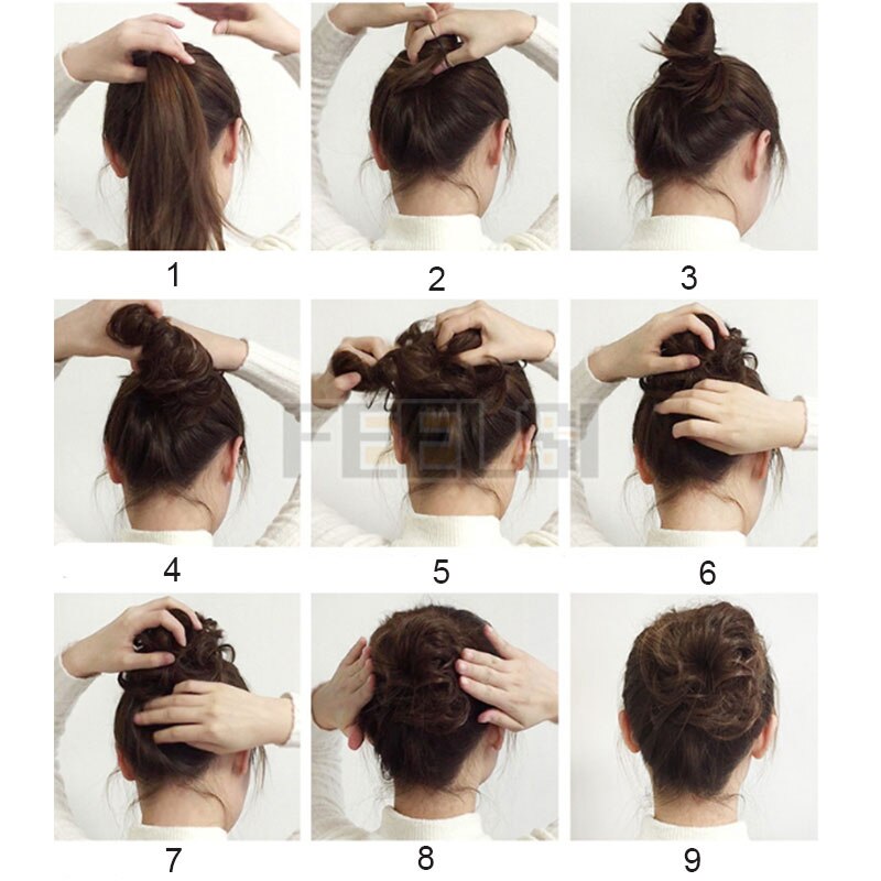 FEELSI 7 Zoll Chaotisch lockige Chignon haar brötchen Elastischen Band Haar brötchen Lockige Scrunchie haar Hochsteckfrisur Abdeckung Synthetische Haarteil für frauen