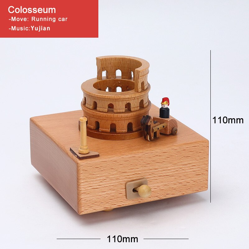 Wood Music Box Caja Musical Wooden Boxes Girls Clockwork Craft Free Engraved Birthday Home Decoration Accessories YYH-MZ: Colosseum