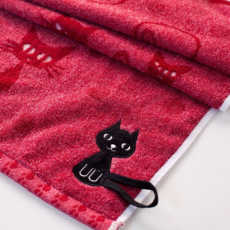 Set van 2 stuks cartoon kat borduurwerk hand- en gezichtshanddoeken, zachte en comfortabele katoenen handdoekhaakjes, kinderhanddoeken