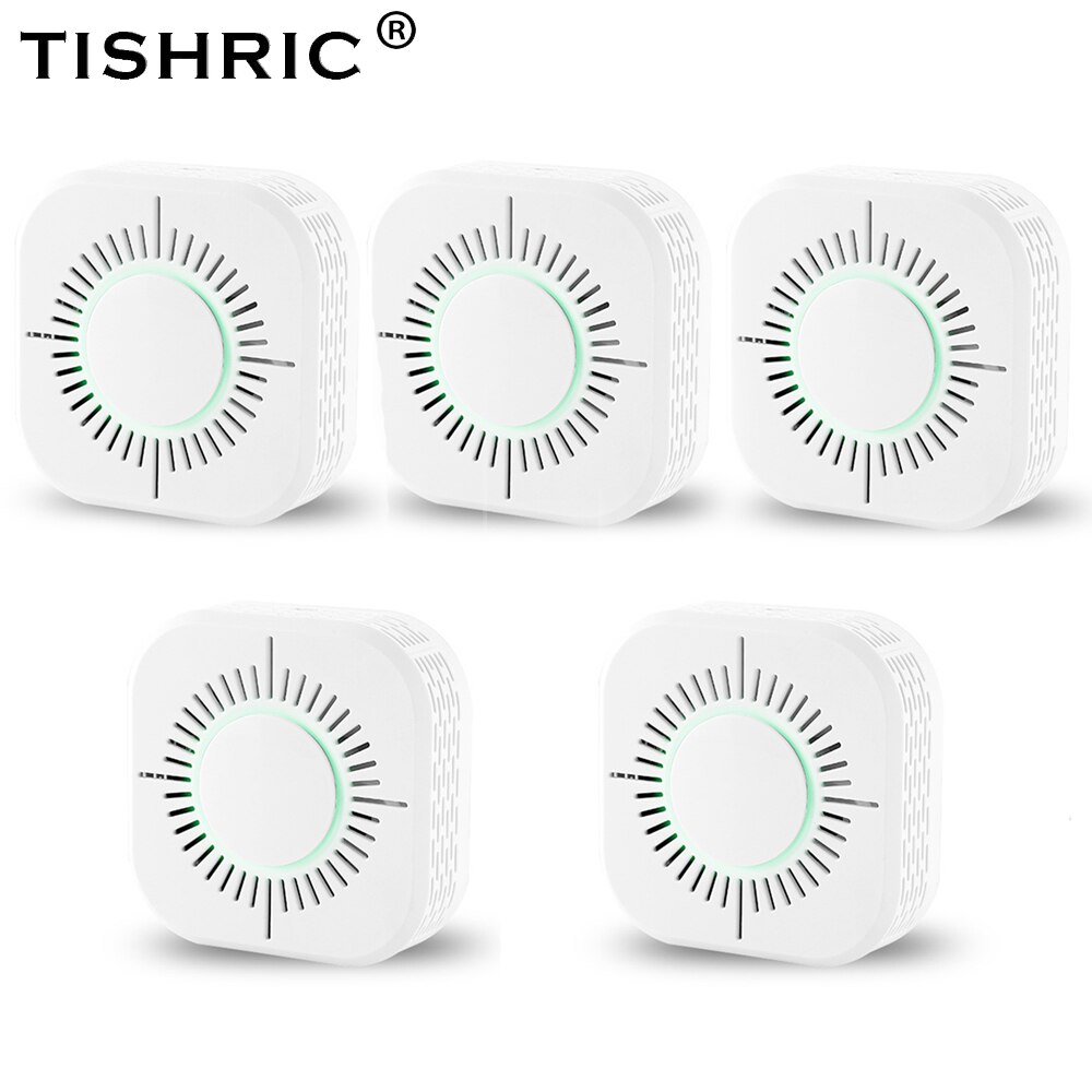 TISHRIC 433MHz Wireless Smoke Sensor Detector Protection Smoke Detector Fire Alarm System Security Work with Sonoff RF Bridge: 5PCS