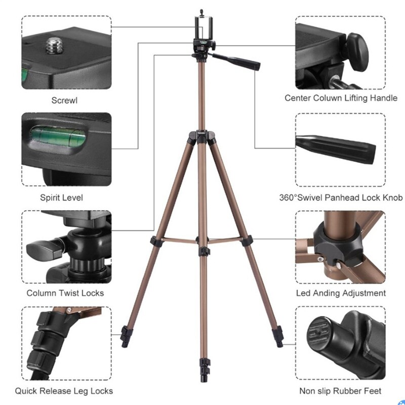 for Mobile Phone DSLR Sports Camera Live Bracket 360°Rotating Retractable and Heightening 1.3M Portable Tripod