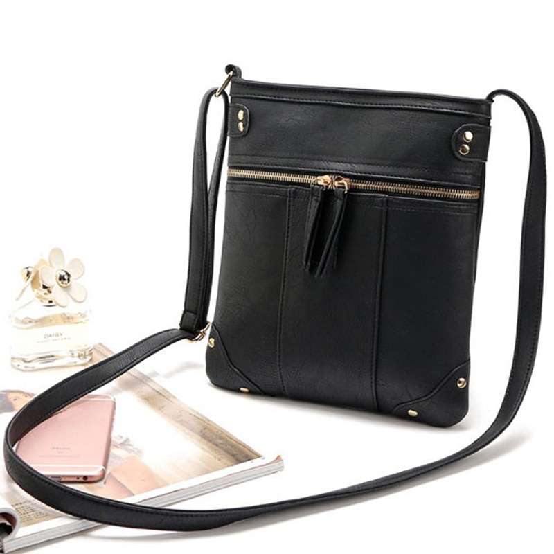 européenne Vintage femmes sac Double fermeture éclair femmes sacs de messager PU sac à bandoulière bandoulière