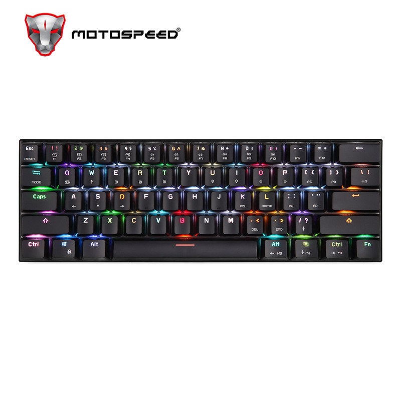 MOTOSPEED CK62 USB Wired Bluetooth Wireless Dual Mode Mechanical RGB Backlit Gaming Keyboard , 61 Keys Portable Mini Keyboard: Black / Red switch