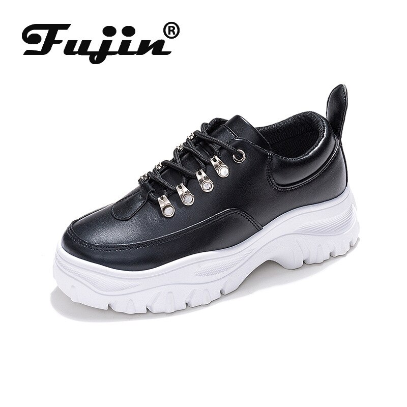 Fujin sneakers dames herfst lente dikke zool ademend vrijetijdsschoenen ronde neus vetersluiting damesschoenen