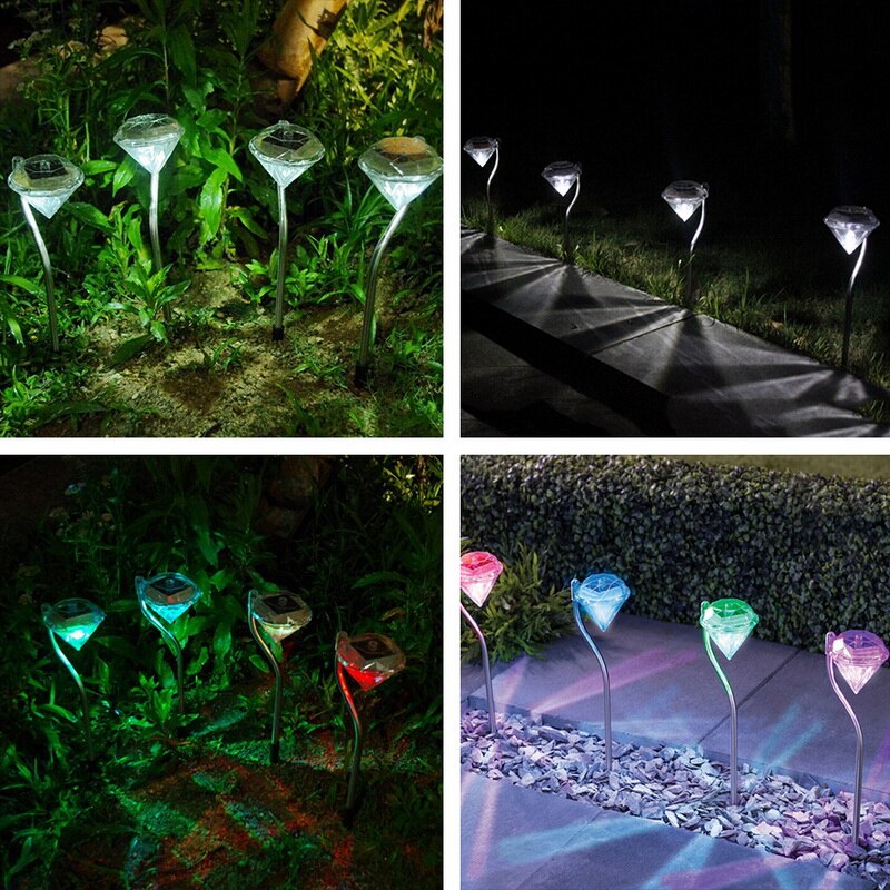 4Pcs Outdoor Led Solar Light Tuin Decoratie Lampen Led Diamanten Gazon Licht Solar Powered Path Stake Lantaarns Lamp Thuis decor