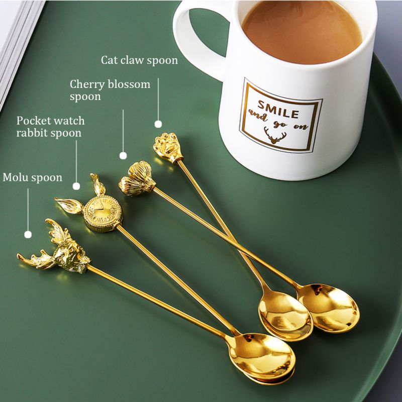 Vergulde Rvs Espresso Lepels Vorken Roeren Staven Koffie Suiker Dessert Cake Ijs Soep