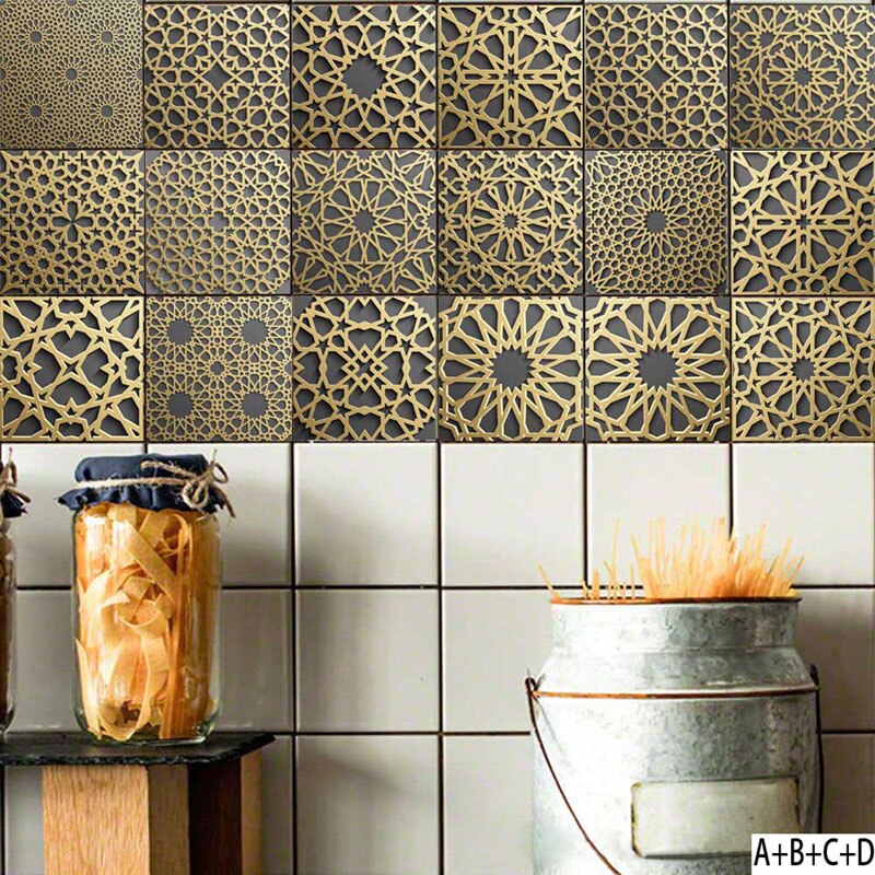Retro fliser wallstickers til badeværelse køkken dekoration klæbende vandtæt pvc wall stickers køkken talje linje dekoration