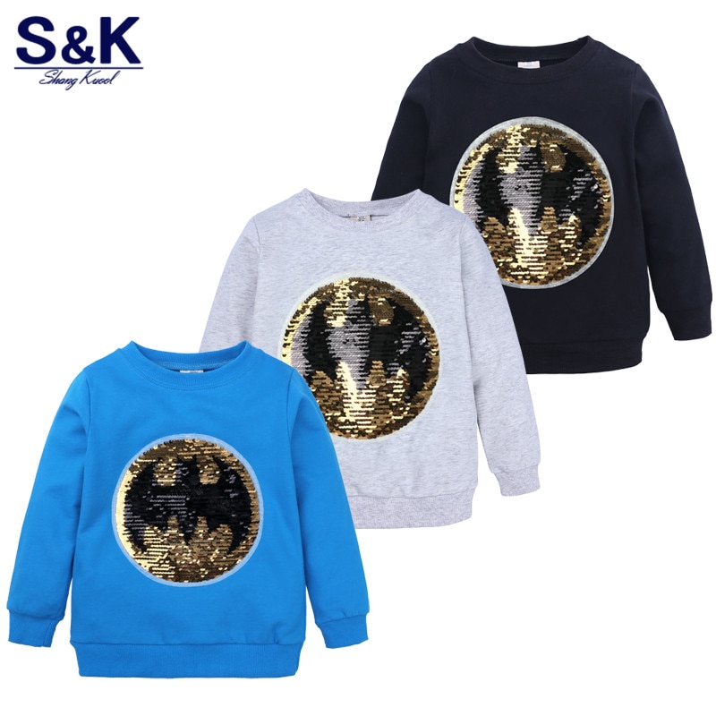 Cartoon Pailletten Patroon Sweatshirts Kinderen Lange Mouwen Tops jongens T-shirt Trui Kinderkleding Lente Herfst XC-191