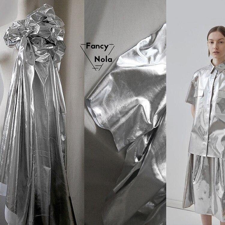 Sølv spejlbelægning stof 145cm bredde tpu kunstlæder blød metallisk klud  cg031