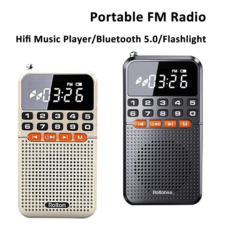 Mini przenośne Radio Bluetooth 5.0 FM podwójna antena kieszonkowy odbiornik radiowy karta TF do głośnika odtwarzacz muzyki z latarką LED