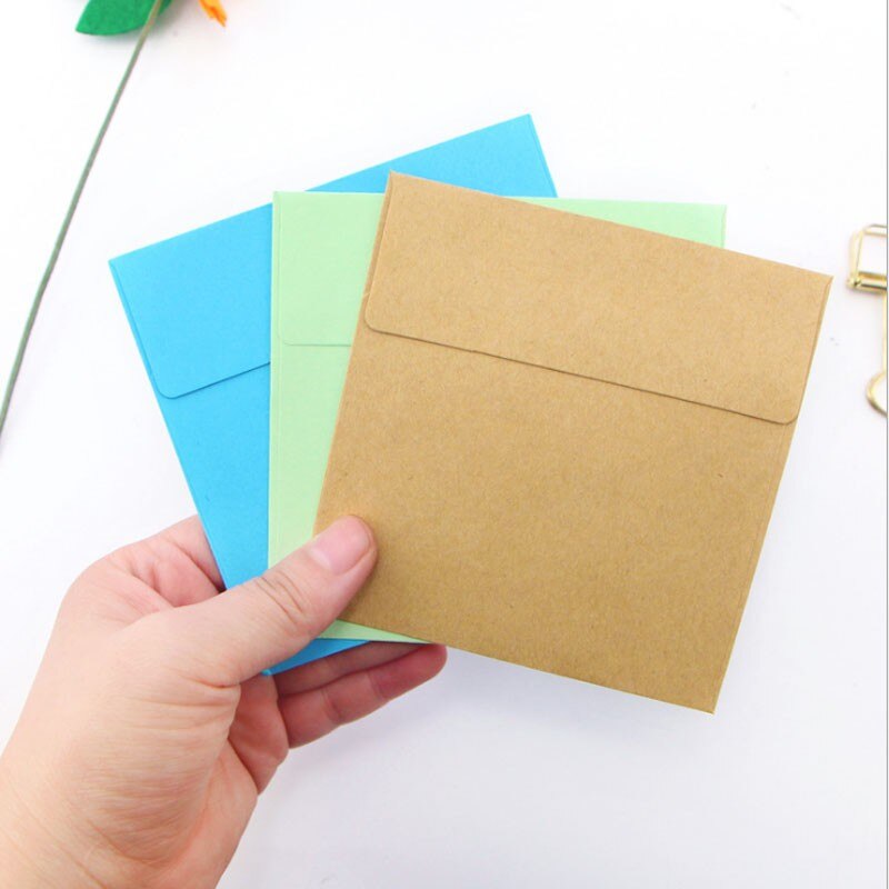 Mini envelopes de papel quadrados coloridos, 10x10cm, para felicitações, envelopes de papel, 10 peças