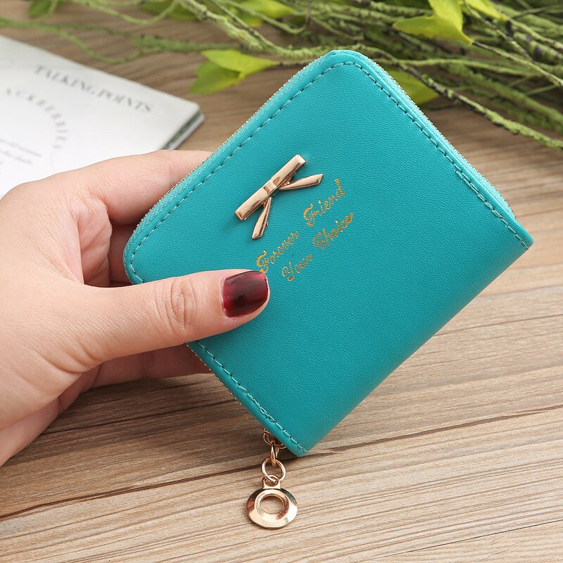 Korean Ladies Coin Purse Simple Bow Coin Purse Zipper Small Purse Short Coin Purse Card Holder: Green