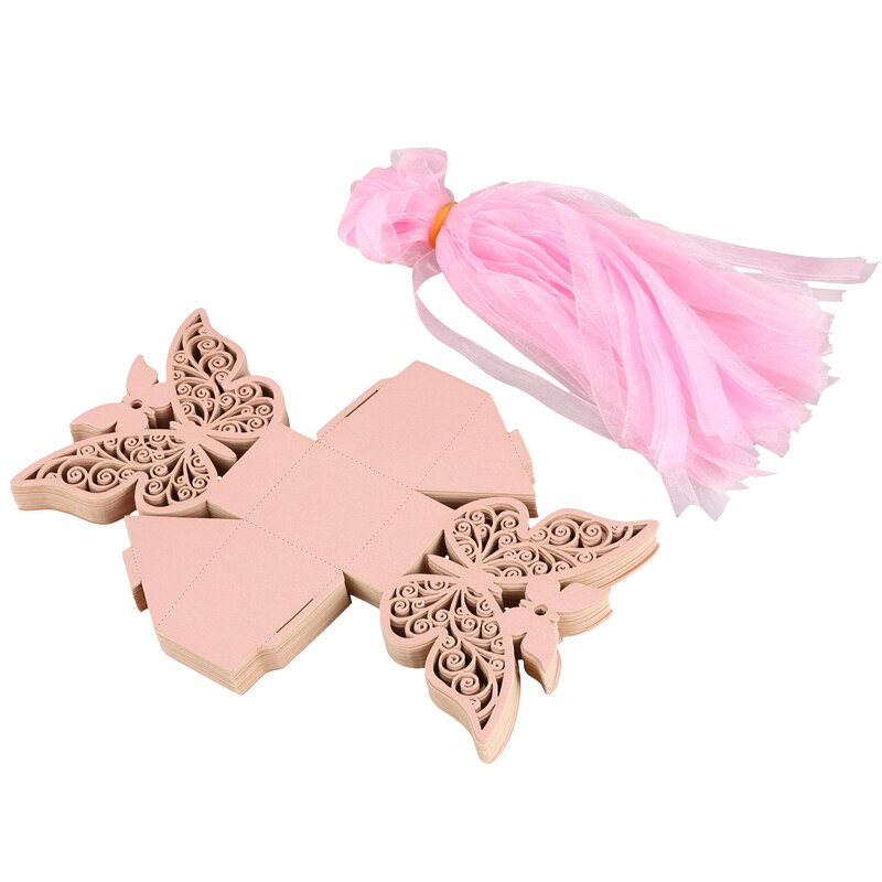 50 stk butterfly bryllup favor boks bursdagsfest godteri bokser (rosa)