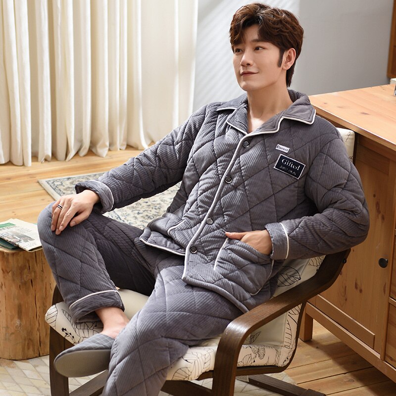 Bawełniana piżama męska zimowa pluszowa zagęszczona kryształowa pluszowa Super miękka prosta atmosfera ciepły materiał pluszowe ubrania domowe: LM8906 / XXL